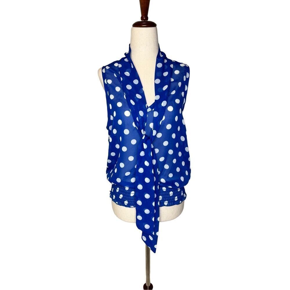 Alex & Jane top women’s size Medium blue white sleeveless sheer tie front blouse